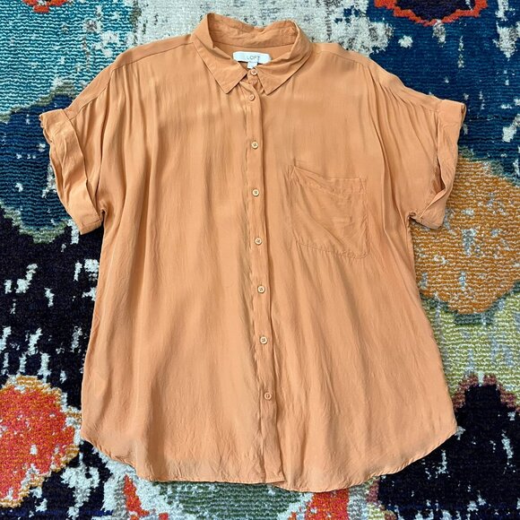 Set of 2 LOFT Short Sleeve Blouses, Green and Yellow-Peach, size Large - Picture 4 of 13